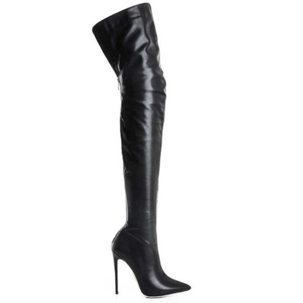 

boots 2021 arrivals fashion shoes women large size 34-43 thigh high extremely thin heel pointed toe over-the-knee booties, Black