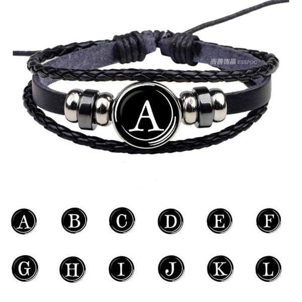

tennis 26 letters bracelet personality team name rope black leather button bangle men women fashion birthday gifts, Golden;silver