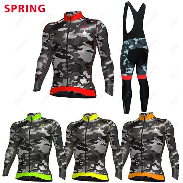 

racing sets camouflage men spring cycling jersey set autumn quick-dry team downhill bike uniform anti-uv long sleeve clothing, Black;blue