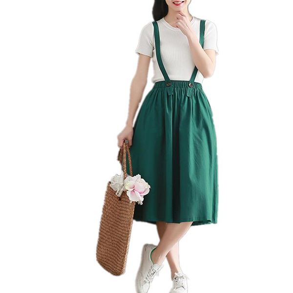 

skirts retro lolita girls women summer high waist pleated skirt fashion green blue girl half length cotton linen clothing, Black