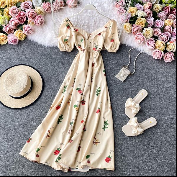 

women floral print a line vintage dress summer short sleeve v neck beige white purple dress casual high waist ladies dresses new, Black;gray