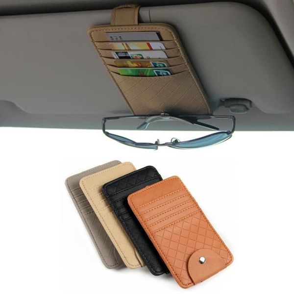 

card holders universal auto sun visor organizer pu leather case for id glasses car accessories pouch wallet coins keys clip, Brown;gray