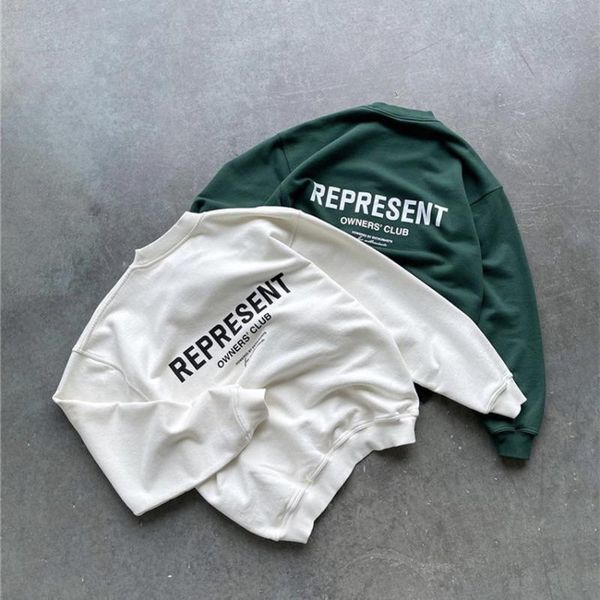 

men's hoodies & sweatshirts green represent owners club men women sweatshirt 1:1 tag label uk crewneck, Black