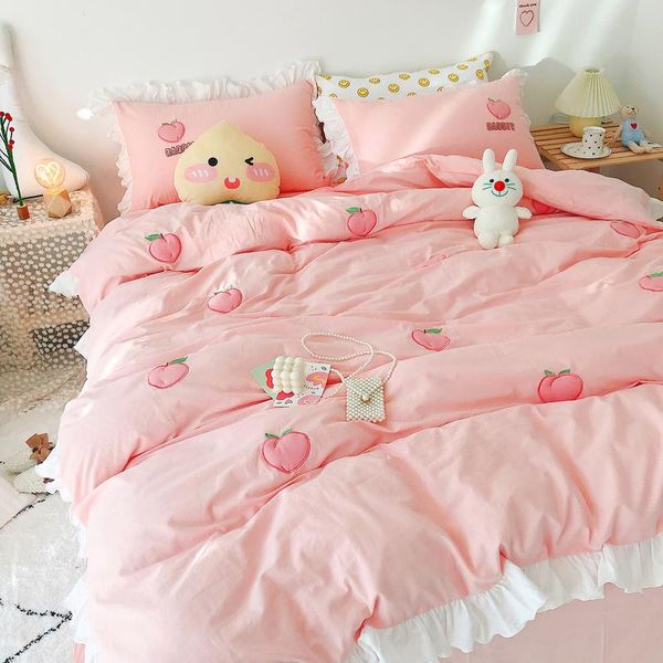 

bedding sets kawaii peach strawberry set for home cotton pink twin full  size cute double bed sheet pillowcase duvet quilt cover