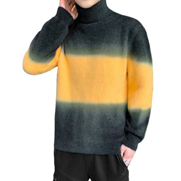 

men's sweaters 2021 winter mink wool nylon recreational sweater male fashion casual men half a turtleneck stripde youth coat, White;black