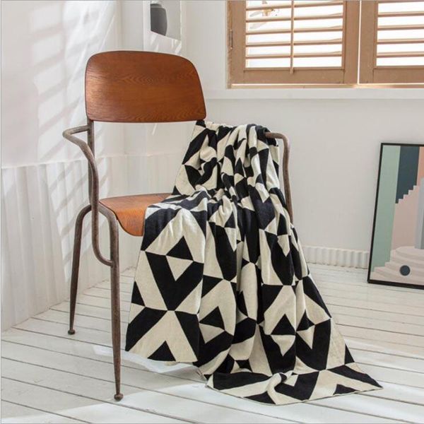 

blankets modern style triangle geometry pattern cotton knitted blanket nap sofa throw single cover