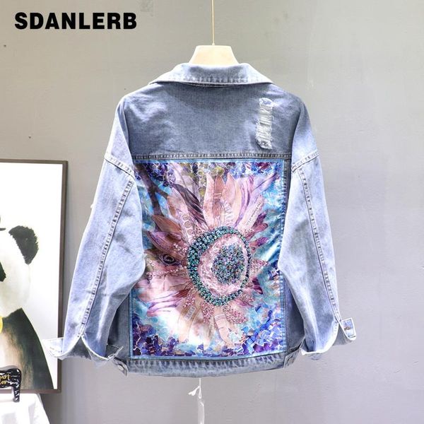 

women's jackets denim jacket ins spring 2021 loose korean-style personality heavy industry ripped bf jean coat student, Black;brown