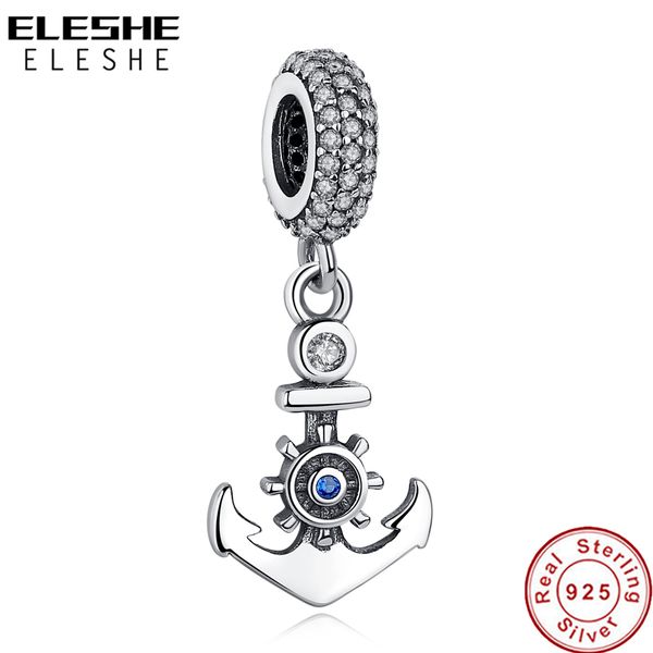 

eleshe original 925 sterling silver ocean blue clear cz fine charm fit authentic bracelet necklace pendant diy jewelry making q0531, Black