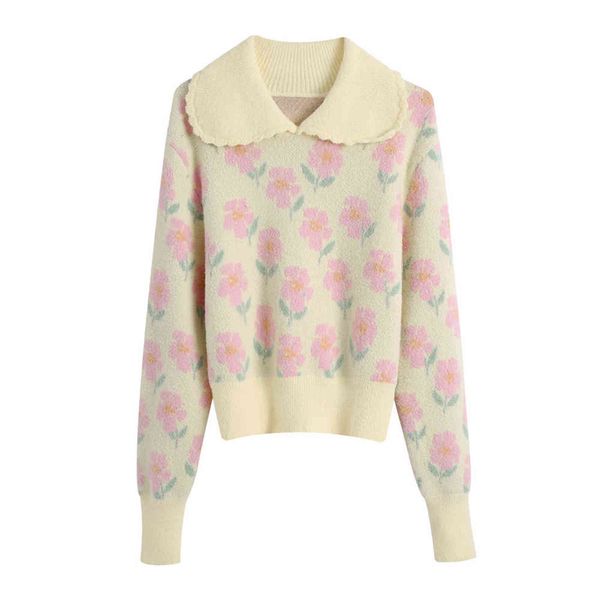 Blsqr Flowers Elegante Maglioni femminili Vintage Chic Casual Tops Lady 2021 Peter Pan Collar Moda Maglione Donne Y1110