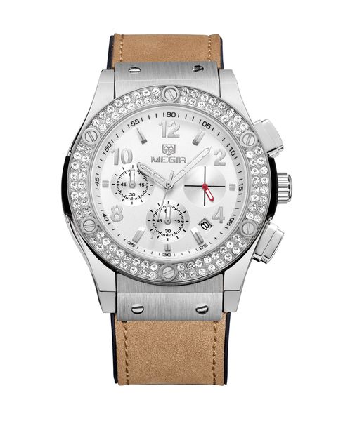 

casual arrivals woman watches megir fashion designers big selling leather belt round table dark grey wristwatches lady business outdoor wris, Slivery;brown
