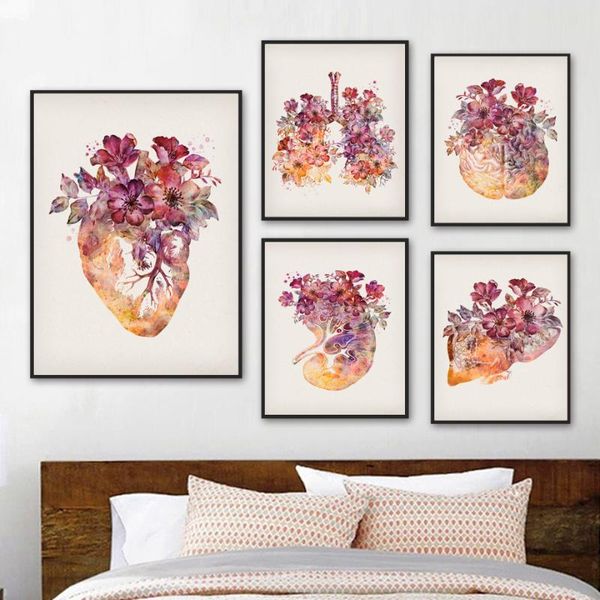 

paintings anatomy internal organs flowers heart brain lungs nordic poster wall art print canvas painting decor pictures for living room