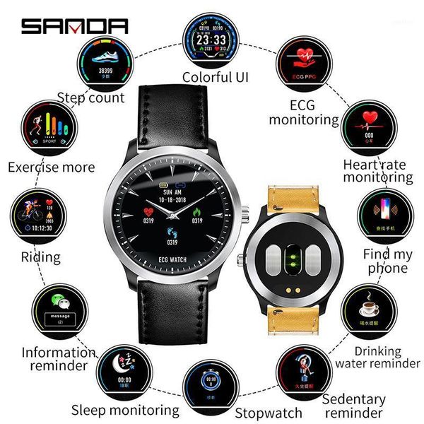 

men ecg smart digital wristwatches female medication reminder heart rate watches calorie step wristwatch, Slivery;brown