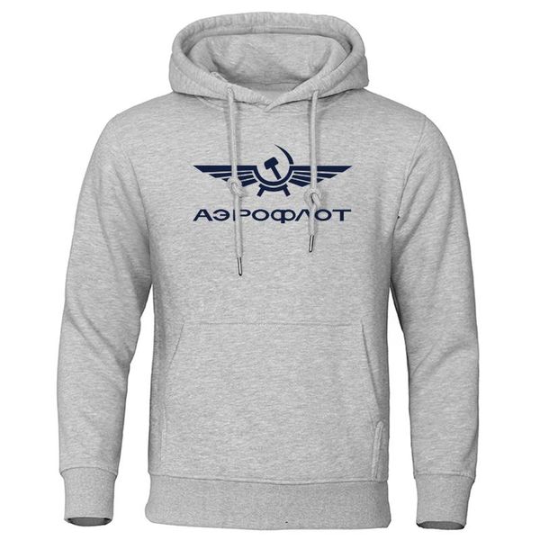

men's hoodies & sweatshirts aeroflot aviation russe pilote print men loose casual clothing autumn fashion crewneck pullover fleece hoo, Black