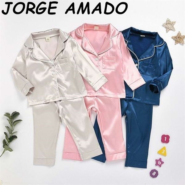 Commercio all'ingrosso Baby Pigiama Set Boy Girl Home Set 2PCS Abiti Pure Color Bourette Manica lunga Sleep Wear Abbigliamento 1-7T E20297 210610