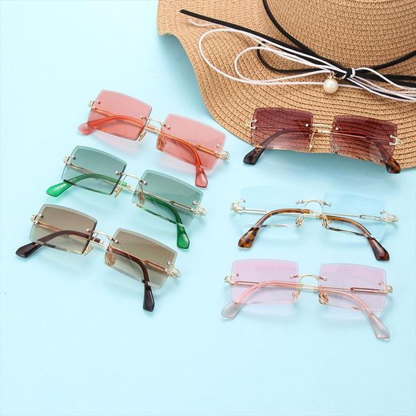 

retro rectangle sunglasses rimless ultralight uv400 vintage frameless eyewear fashion accessory, White;black