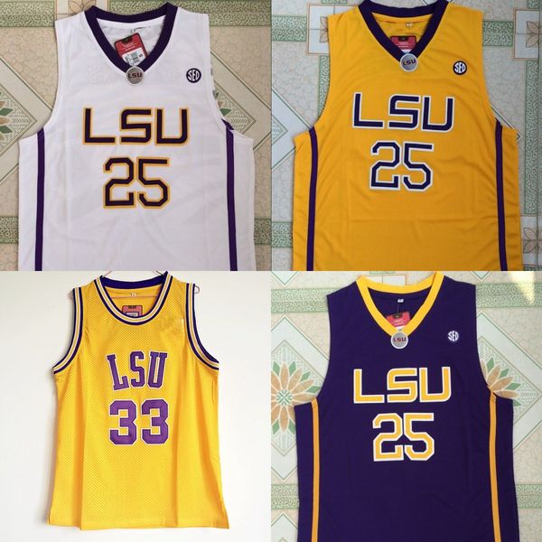 

ncaa louisiana state university 33 o'neal 25 russell simmons jerseys yellow white men university basketball jersey customize, Black