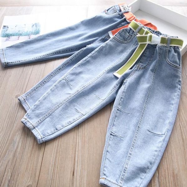 

spring 2021 girls belt jeans children's clothing wholesale, Blue