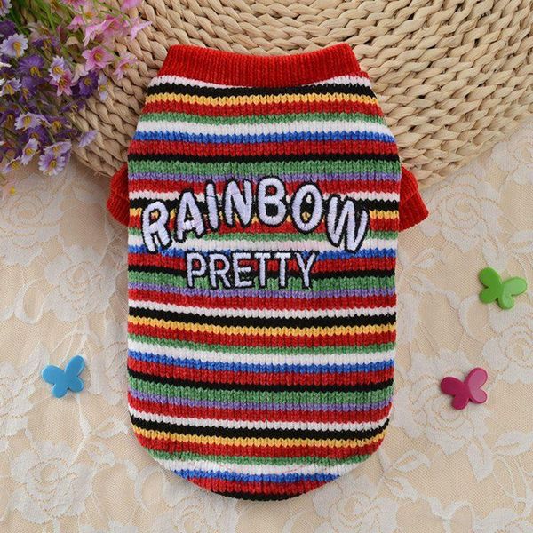 

dog apparel pet autumn and winter warm costume 2-legged knitting colorful rainbow sweater for small medium dogs