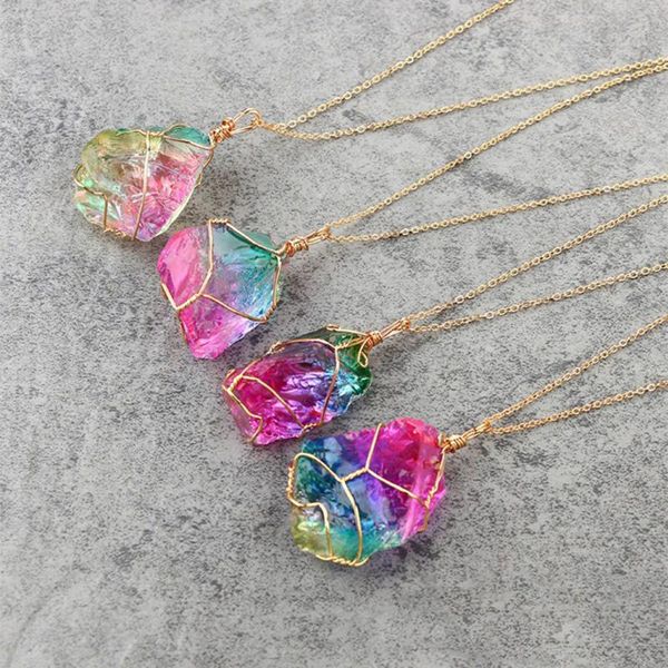 

pendant necklaces exquisite natural stone colorful crystal necklace druzy irregular shape lavender semi-precious chakra jewelry, Silver