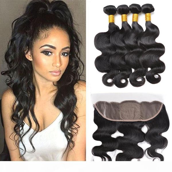 

brazilian body wave virgin hair bundles with 13x4 lace frontal bundles wet and wavy body wave lace front weaves closure unprocessed hair 4pc, Black;brown