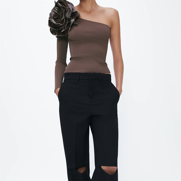 

zxqj women 2021 fashion velvet floral detail asymmetric knitted blouses vintage long sleeve female shirts chic, White;black