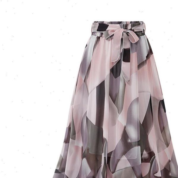 

2021 summer new fashion boho midi calf long beach party loose flare skirt bohemia chiffon floral printed women, Black