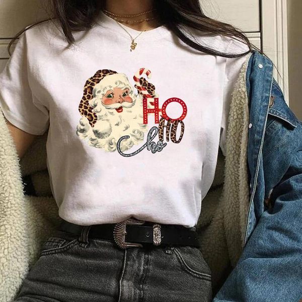 

women's t-shirt merry christmas graphic womens ladies tees women ho santa clause leopard female camisas lady t shirt t-shirts, White