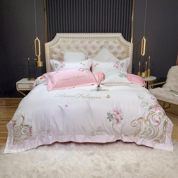 

bedding sets 6 designs white embroidery 60s satin washed silk set cotton duvet cover bed linen fitted sheet pillowcases bedclothes