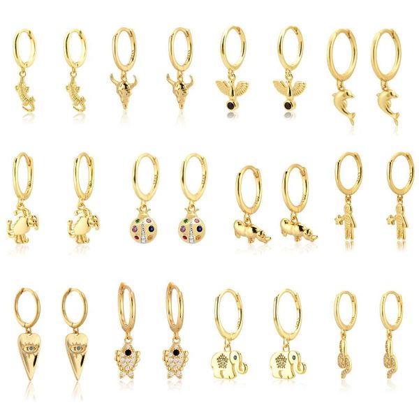 

hoop & huggie a pair silver gold color rhino lizard dolphin pendant cooper drop earring for women animal rock punk collection jewels 2022, Golden;silver
