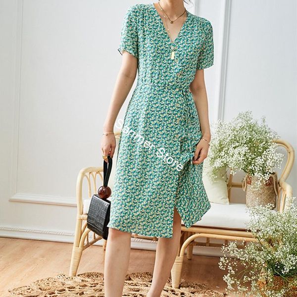 

2021 new decote em v midi manga curta com botes laterais split horse impresso vestido feminino de vero novo q9oe, Black;gray