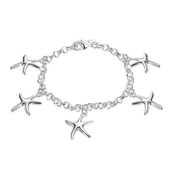 

charm bracelets style 925 sliver fashion jewelry five-starfish delicate link for women &girls daily party accessories, Golden;silver