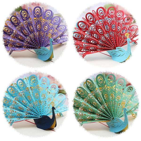 

greeting cards 3d innovative card peacock style multi-color optional invitation