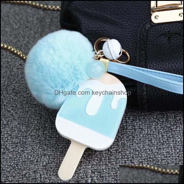 

keychains fashion accessories cute plush ball ice cream key ring flower mirror keychain female bag pendant girl personality charm jewelry ch, Silver
