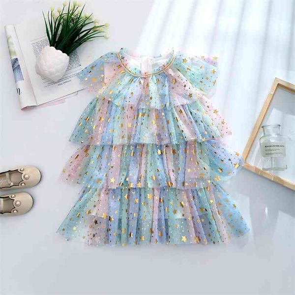 Mädchenkleider Europäischer und amerikanischer Sommer funkelnder Netzgarn-Kuchen-Prinzessin-Kleid für 3-8 Jahre 210625