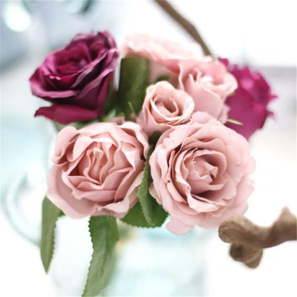 

7 heads 25cm artificial flowers rose bride bouquet silk diy party home wedding decoration fake flowers plants wholesale 30ja31