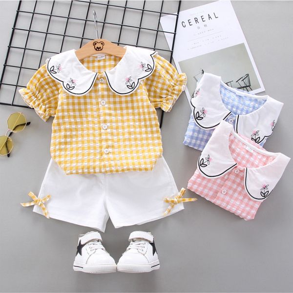 

2021 new newborn ensembles summer plaid shirt + baby suit shorts girls birthday clothes outerwear sets lb6q, White