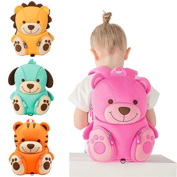 3D cartoon rosa urso sacos de escola para meninos meninos cute design cão mochila criança criança jardim infantil crianças mochila 211021
