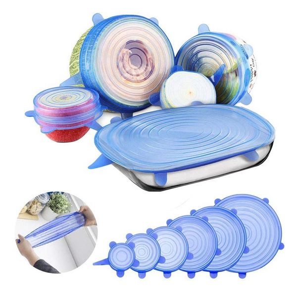 

kitchen storage & organization 6pcs reusable silicone stretch lids keep fresh food wraps cover