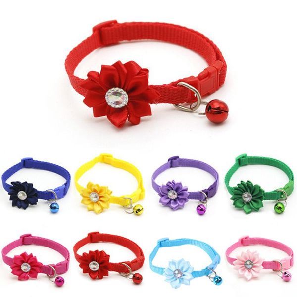 

cat collars & leads 8 colors small dog with bell pet flower diamond collar necklace soft comfortable adjustable supplies
