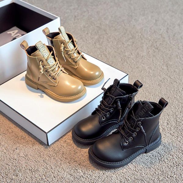 

boots girls motorcycle 2021 fall low heel platform for children classic black green kids shoes boys zip e09221, Black;grey