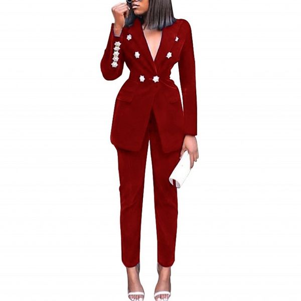

lady's office two-piece women's ensemble winter solid interview business thin blazer and pencil suit pants 5joi, White;black