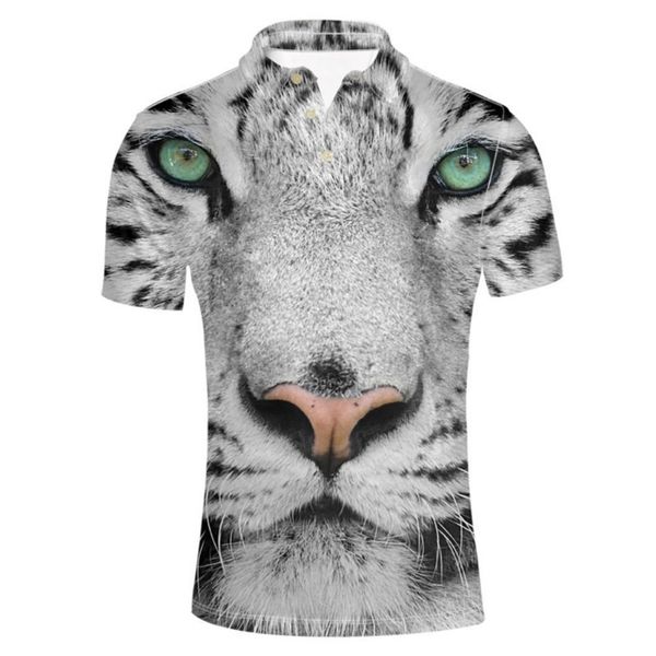 

3d animal printed modern men's jersey polo shirt summer fashion tiger face short sleeve t-shirts tee, White;black
