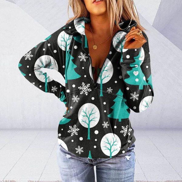 

women's hoodies & sweatshirts autumn and winter christmas pullover santa claus print long-sleeved lapel street casual sweatshirt plus s, Black