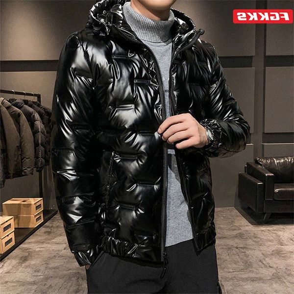 

fgkks winter new men solid down jacket warm thick white duck coats fashion brand casual hooded jackets male, Black
