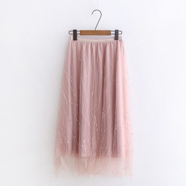 

skirts high waist solid pink &grey &black long skirt spring &summer fashion voile beads lined women