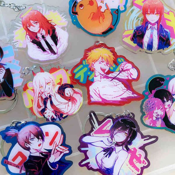 

chainsaw man keychains anime denji pochita makima aki hayakawa power cosplay kerings fashion jewelry, Silver