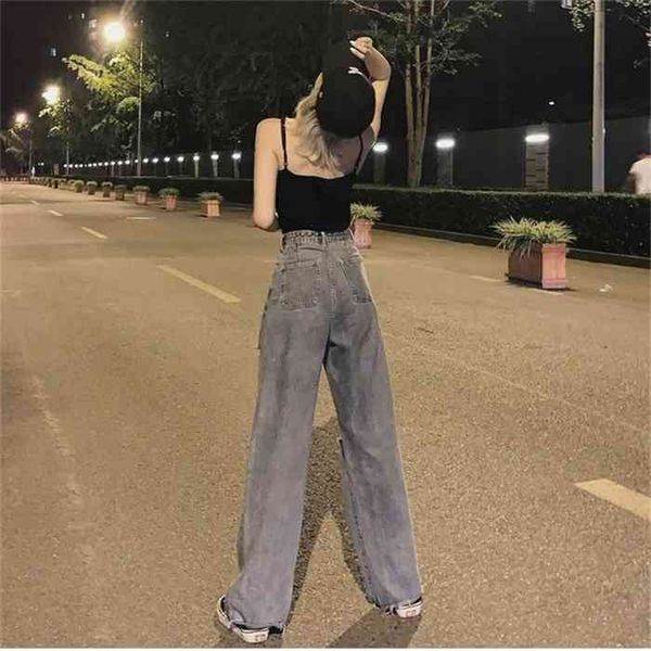 

vintage high waist ripped tassel full length mom jeans women plus size harajuku wide leg clothes trousers streetwear denim pants, Blue