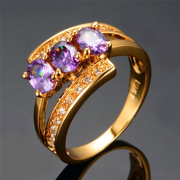 

wedding rings luxury female purple zircon ring fashion gold color unique style promise engagement for women, Slivery;golden