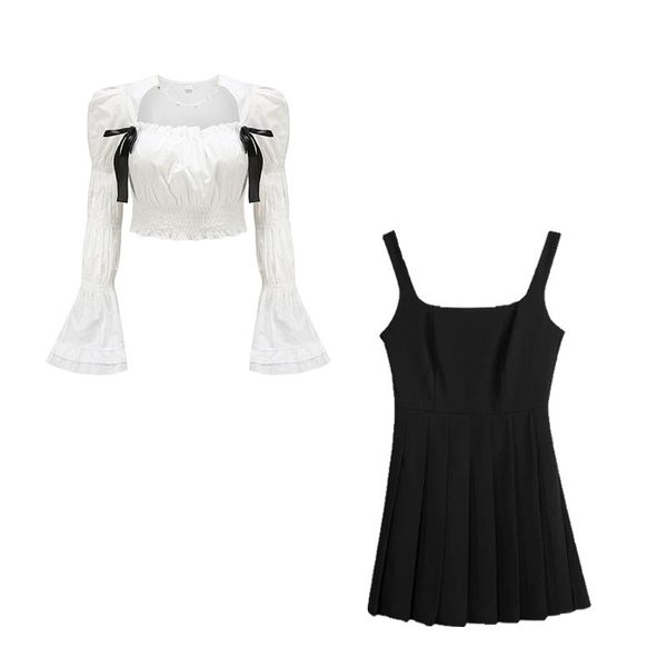 

casual dresses 2 piece set long sleeve dress women party 2021 autumn design elegant mini females beach lolita korean style gothic, Black;gray