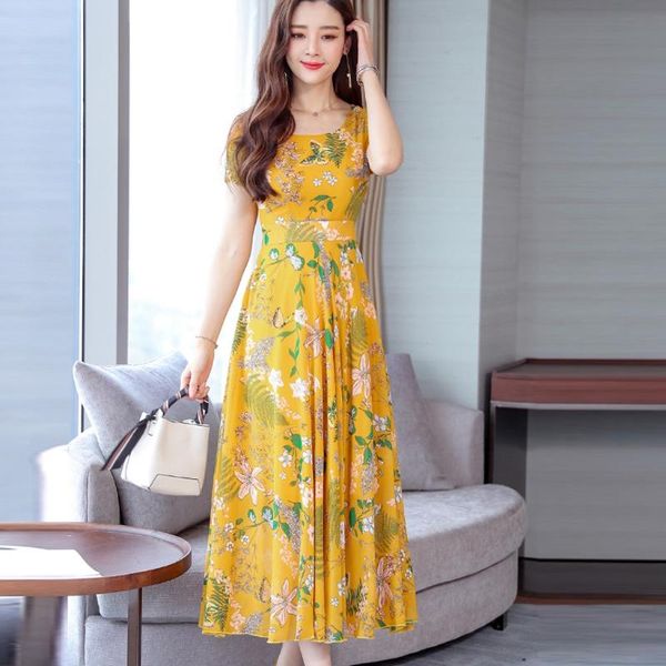 

casual dresses korean floral dress for woman summer long maxi short sleeve elegant party evening, Black;gray